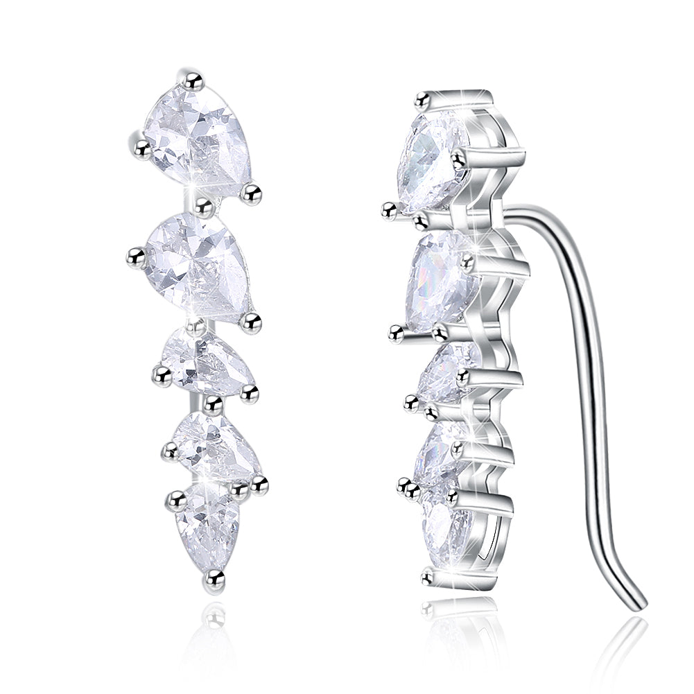 925 Sterling Silver Crawler Earrings Rhodium Women AAA Grade CZ Clear