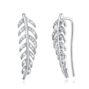 925 Sterling Silver Crawler Earrings Rhodium Women AAA Grade CZ Clear