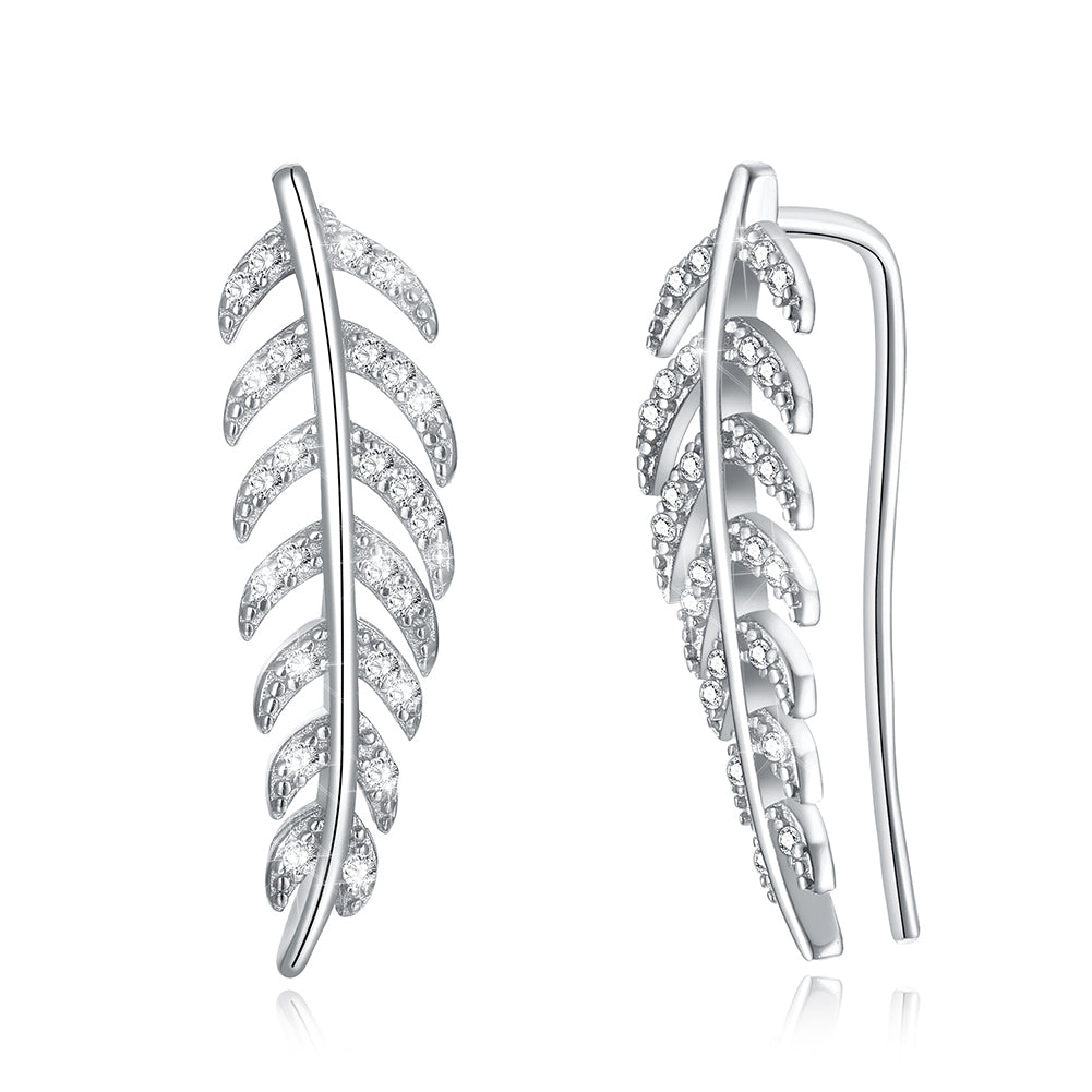 925 Sterling Silver Crawler Earrings Rhodium Women AAA Grade CZ Clear