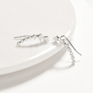 925 Sterling Silver Crawler Earrings Rhodium Women AAA Grade CZ Clear