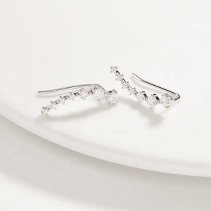 925 Sterling Silver Crawler Earrings Rhodium Women AAA Grade CZ Clear