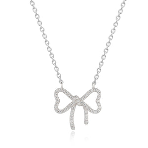 925 Sterling Silver Heart Bowtie Pendant Made with AAA-Zircon
