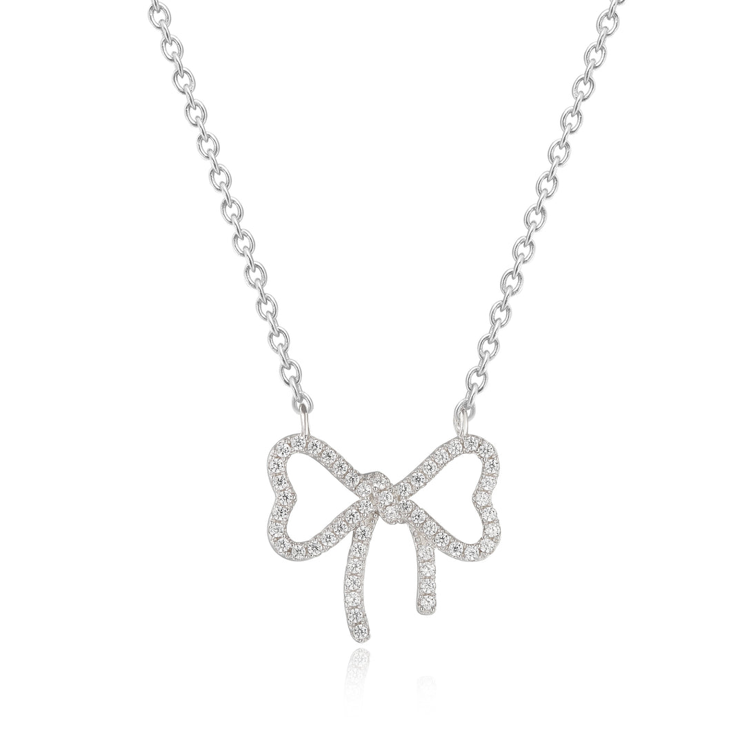 925 Sterling Silver Heart Bowtie Pendant Made with AAA-Zircon