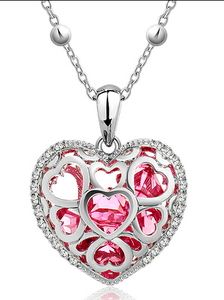 Stainless Steel Heart Pendant Made with Crystal from SWAROVSKI®-Rose Crystal