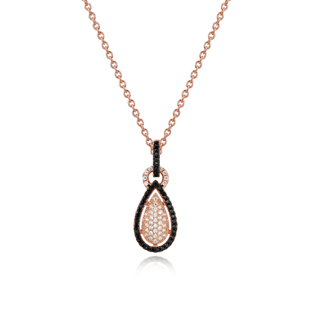 Silver 925 Drop Pendant Made with AAA-Zircon Round stones/Onyx