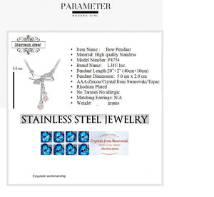 Stainless Steel Pendant Bow Made with Crystal from SWAROVSKI®-Sapphire