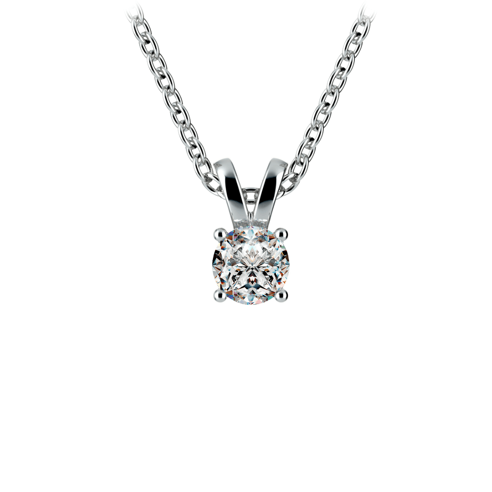 10K SOLID WHITE GOLD CLASSIC ROUND CUBIC ZIRCONIA SOLITAIRE PENDANT-5.5mm-3/4CT
