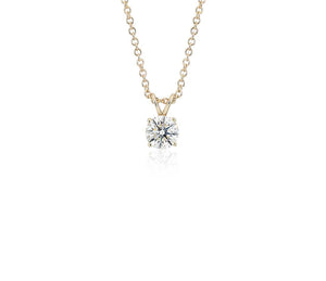 10K SOLID YELLOW GOLD CLASSIC ROUND CUBIC ZIRCONIA SOLITAIRE PENDANT-6.5mm-1.00CT