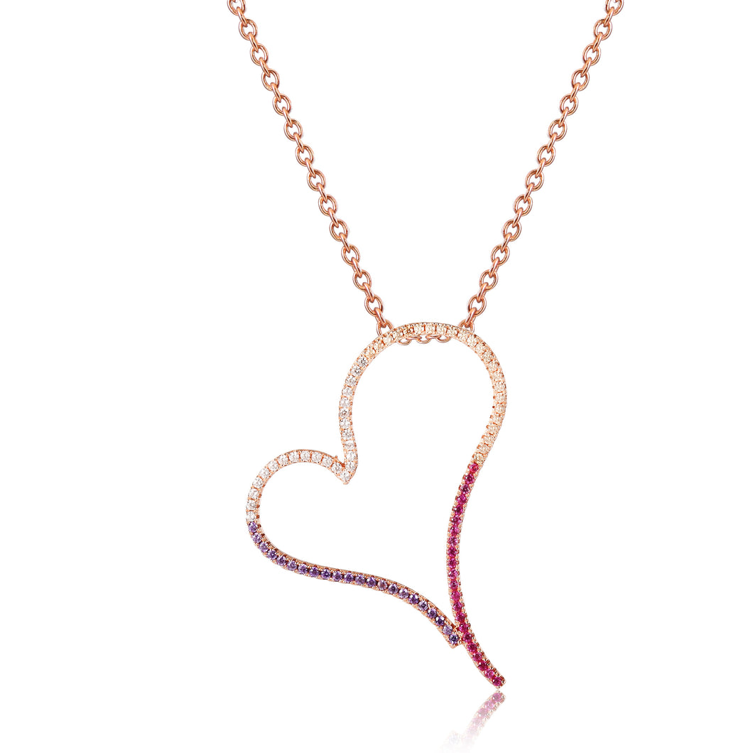 925 Sterling Silver Heart Pendant Made with AAA-Zircon/Amethyst/Pink