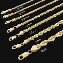 Load image into Gallery viewer, 10K Yellow Gold 2.0MM Solid Rope Chain Diamond Cut Necklace
