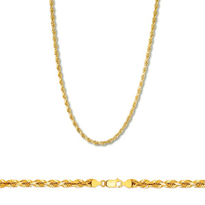 10K Yellow Gold 2.5MM Solid Rope Chain Diamond Cut Necklace