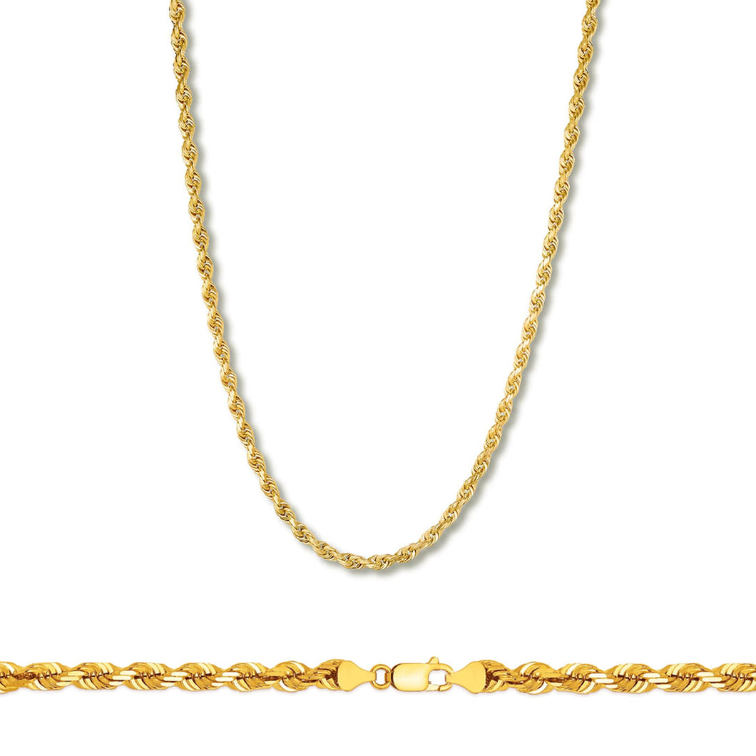 10K Yellow Gold 3MM Hollow Rope Chain Necklace