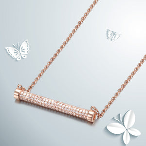 925 Sterling Silver Necklace Pave Rhodium Women AAA Grade CZ Rose