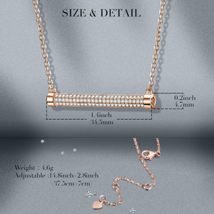 925 Sterling Silver Necklace Pave Rhodium Women AAA Grade CZ Rose