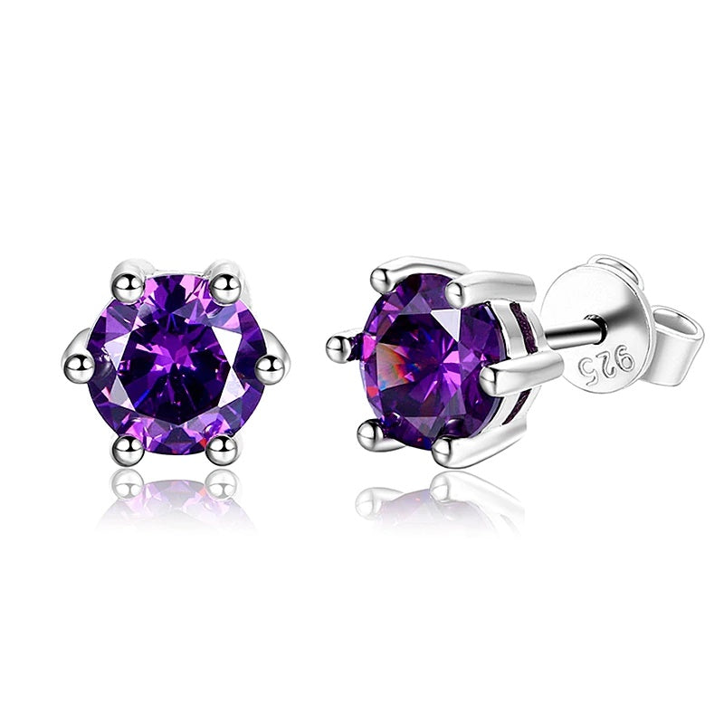 Silver Studs 6 mm (6 prongs) Made with Crystals From SWAROVSKI(R)-Sapphire