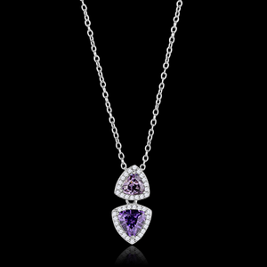 Silver 925 Triangle Pendant Made with AAA-Zircon Round stones-Amethyst