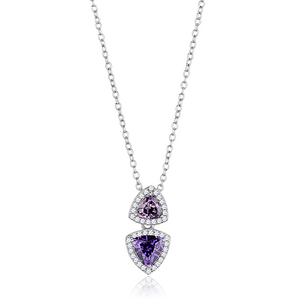 Silver 925 Triangle Pendant Made with AAA-Zircon Round stones-Amethyst