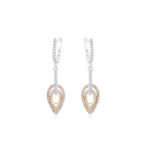 Silver 925 Yellow/Rose-Drop Earrings Made with AAA-Zircon Round stones