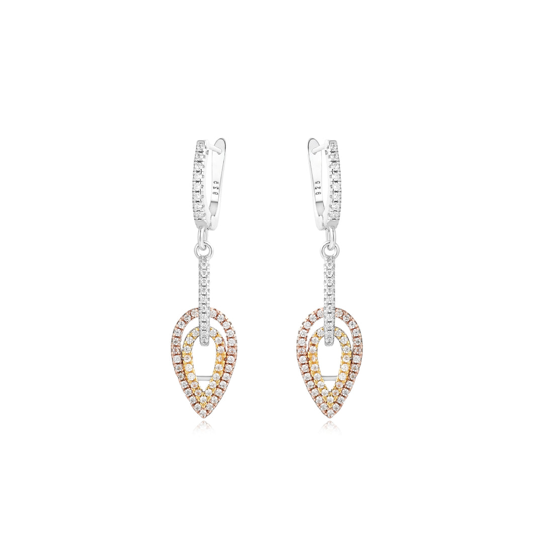 Silver 925 Yellow/Rose-Drop Earrings Made with AAA-Zircon Round stones