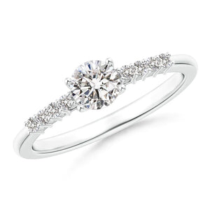 Diamond Classic Solitaire Ring Round 14K White Gold