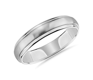 Dome Inlay Wedding Ring Comfort Fit Wedding Ring White Gold-5MM