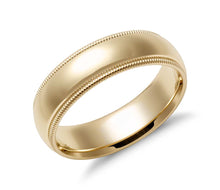 Load image into Gallery viewer, Gold wedding Bands Yellow Milgrain Comfort Fit-6MM
