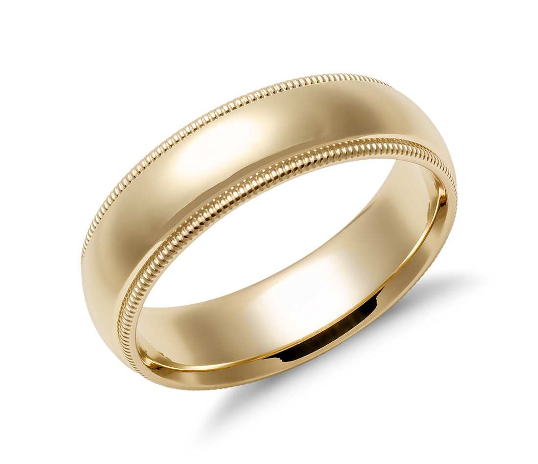 Gold wedding Bands Yellow Milgrain Comfort Fit-6MM