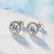 Load image into Gallery viewer, 925 Sterling Silver HALO studs Round Earrings Made with AAA-Zirconium
