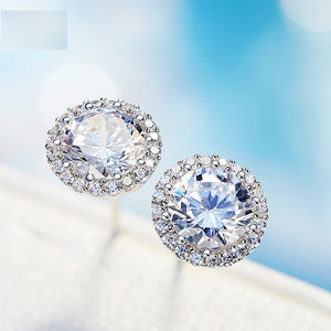 925 Sterling Silver HALO studs Round Earrings Made with AAA-Zirconium