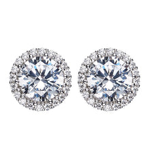 Load image into Gallery viewer, 925 Sterling Silver HALO studs Round Earrings Made with AAA-Zirconium
