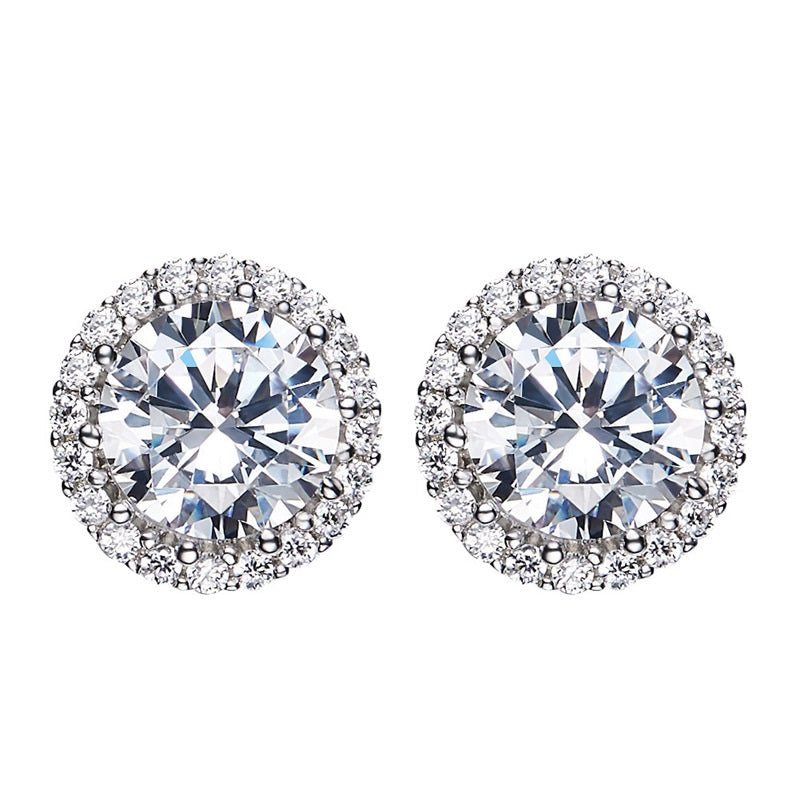 925 Sterling Silver HALO studs Round Earrings Made with AAA-Zirconium