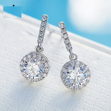 Load image into Gallery viewer, 925 Sterling Silver HALO Round Earrings Made with AAA-Zirconium
