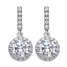 Load image into Gallery viewer, 925 Sterling Silver HALO Round Earrings Made with AAA-Zirconium
