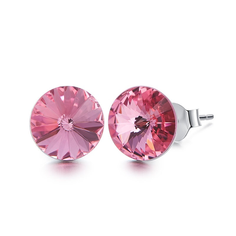 925 Sterling Silver 6mm studs Round Earrings Made with AAA-Zirconium-Rose