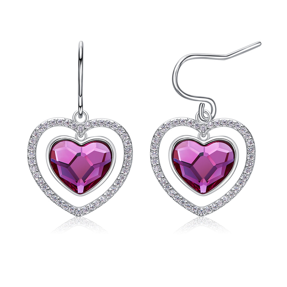 925 Sterling Silver Heart Earrings Made with Crystal From Swarovski(R) Rose