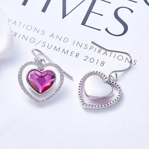 925 Sterling Silver Heart Earrings Made with Crystal From Swarovski(R) Rose