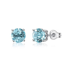 Load image into Gallery viewer, Silver Studs 6 mm Made with Crystals From SWAROVSKI(R)-Aquamarine
