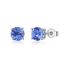 Load image into Gallery viewer, Silver Studs 6 mm Made with Crystals From SWAROVSKI(R)-Sapphire
