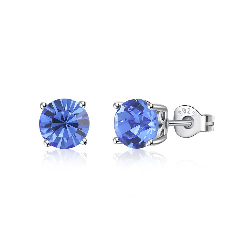 Silver Studs 6 mm Made with Crystals From SWAROVSKI(R)-Sapphire