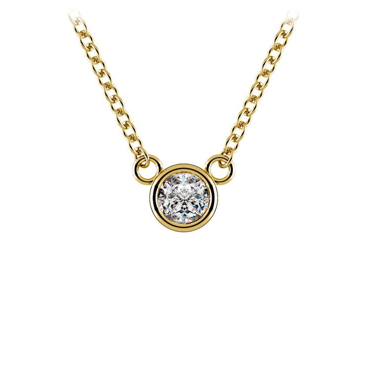 Round Bezel Yellow14K Gold Diamond Solitaire Pendant