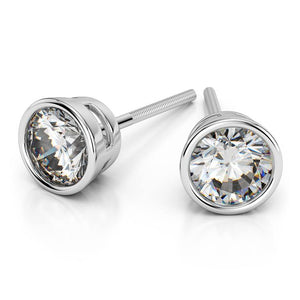 Bezel Diamond Stud Earrings In White 14K Gold