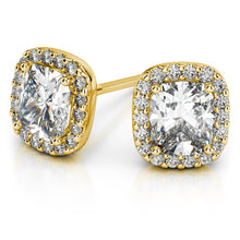 Charger l&#39;image dans la galerie, Halo Cushion Diamond Stud Earrings In Yellow 14K Gold
