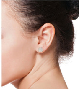 Halo Cushion Diamond Stud Earrings In Yellow 14K Gold