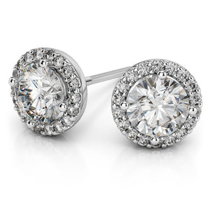 Halo Diamond Stud Earrings In White 14K Gold