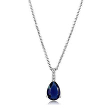 Load image into Gallery viewer, 925 Sterling Silver Chain Sapphire Pear Pendant Rhodium Women AAA Grade CZ Clear
