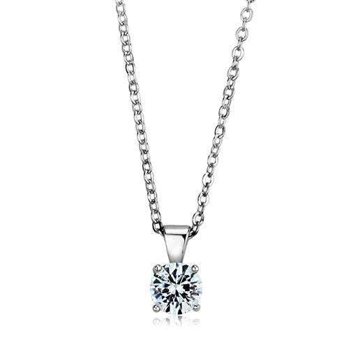 925 Sterling Silver Chain Pendant Rhodium Women AAA Grade CZ Clear (6mm)