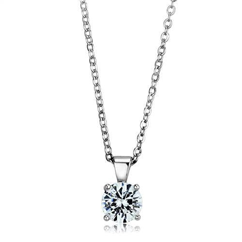 925 Sterling Silver Chain Pendant Rhodium Women AAA Grade CZ Clear (8mm)