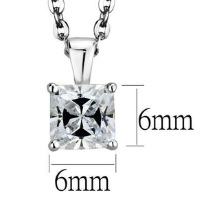 925 Sterling Silver Chain Pendant Princess cut Rhodium Women AAA Grade CZ Clear (6mm)