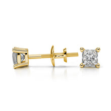 Charger l&#39;image dans la galerie, Princess Cut Diamond Stud Earrings In Yellow 14K Gold
