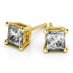 Princess Cut Diamond Stud Earrings In Yellow 14K Gold